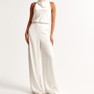 Abercrombie & Fitch Cream Sleeveless Halter Jumpsuit